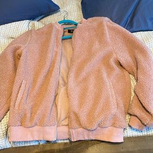 Pink fuzzy bomber jacket